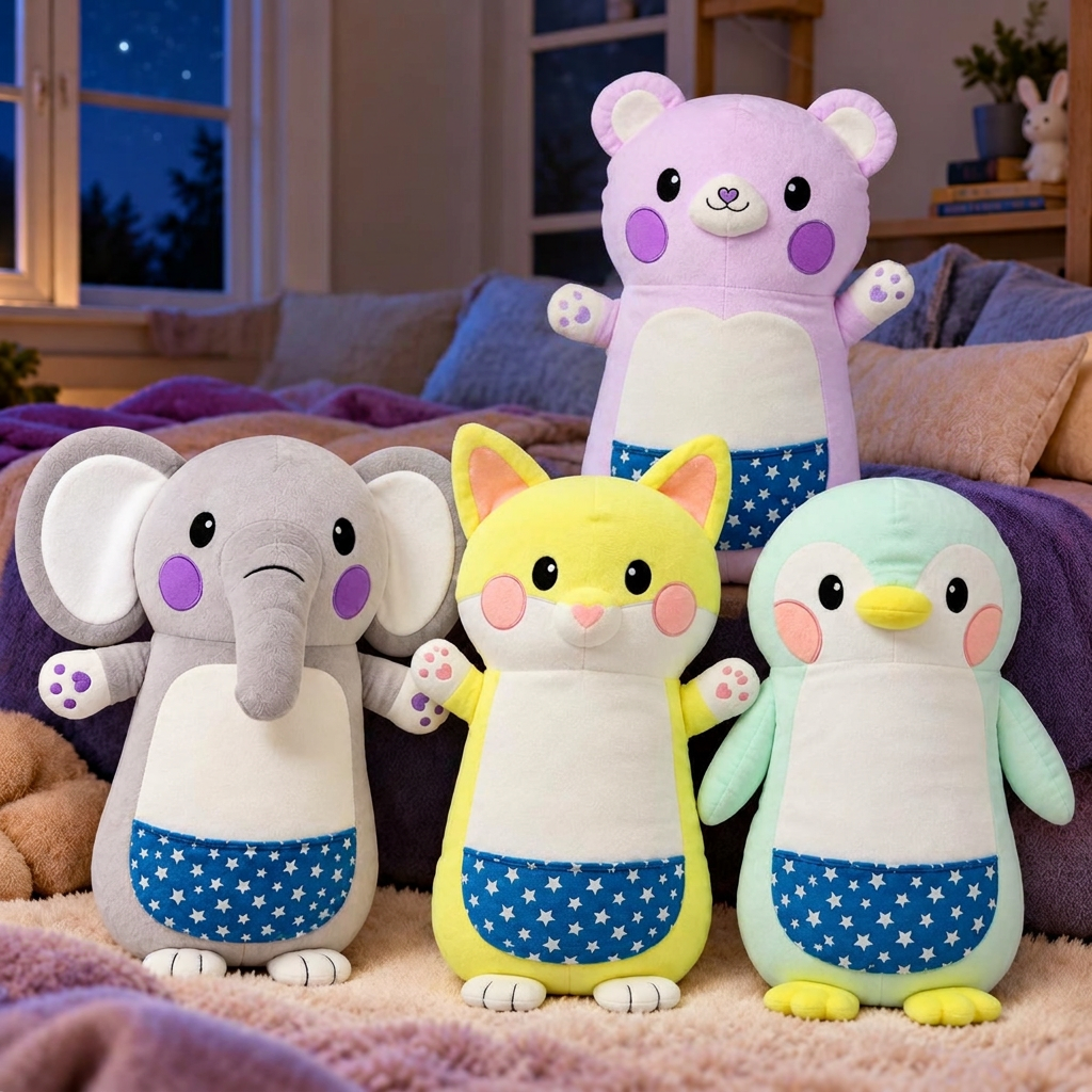 Bear, elephant, fox and penguin glow plushies
